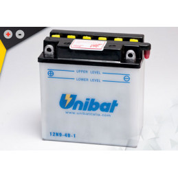 Batterie Unibat 12N9-4B-1 - Livrée avec flacons d'acide séparé.