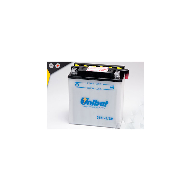 Batterie Unibat CB5L-B - Livrée avec flacons d'acide séparé.