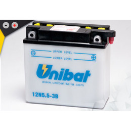 Batterie Unibat 12N5.5-3B - Livrée sans flacons d'acide.